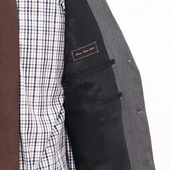 Trussini 40L Gray Check 3-Button Sport Coat Blazer Jacket B322